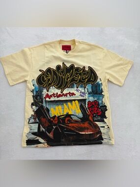 NWT Godspeed Miami Artlanta T-shirt Size Large Cream/Yellow
